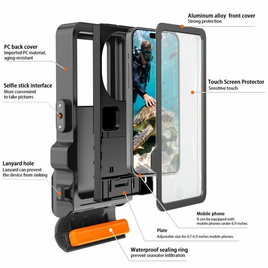 TechProtection IPX8 Pro universeel waterdicht duik hoesje zwart