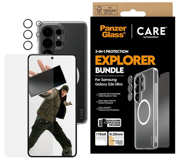 PanzerGlass CARE 3 in 1 Galaxy S26 Ultra Urban Combat bundel hoesje screen en camera protector