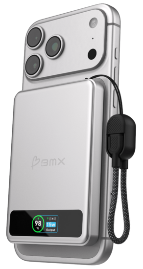 BMX SolidSafe 5 K MagSafe solid-state powerbank 5000 mAh zilver