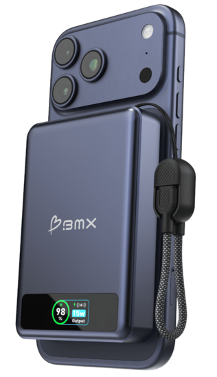 BMX SolidSafe 10 K MagSafe solid-state powerbank 10000 mAh blauw