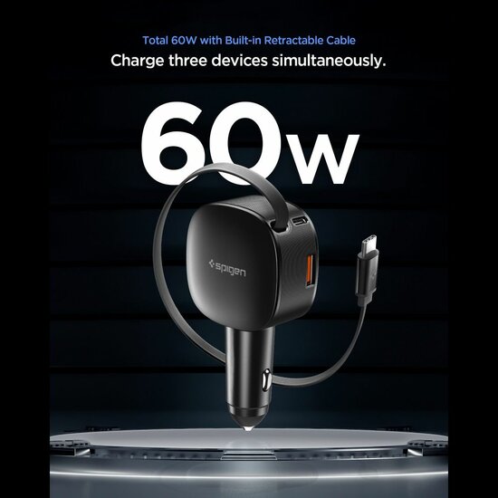 Spigen EV603BT auto oplader 60 watt met uittrekbare USB-C kabel