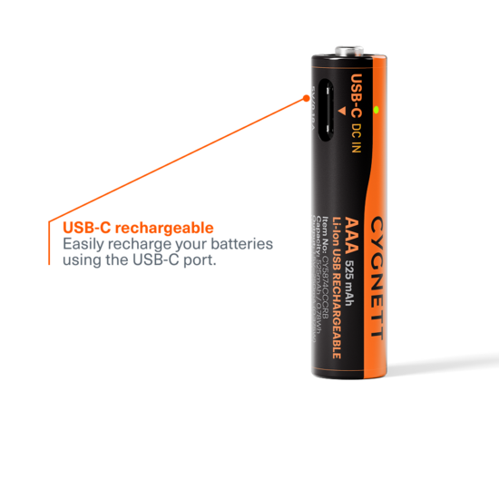 Cygnett AAA USB-C oplaadbare batterijen 4 pack