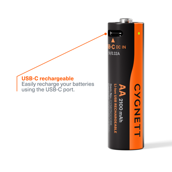Cygnett AA USB-C oplaadbare batterijen 4 pack