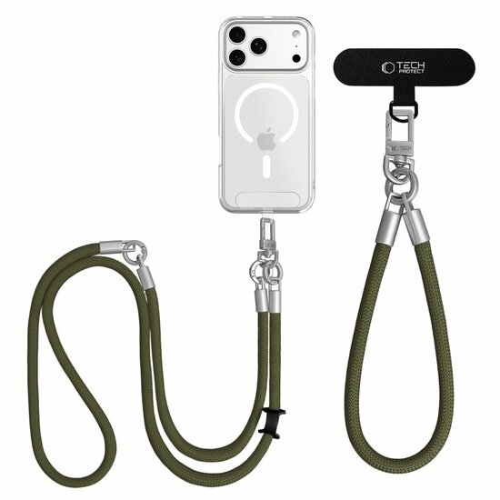 TechProtection Rope Trageschnur und Handgelenkband f&uuml;r jedes Smartphone olivgr&uuml;n / titanfarben