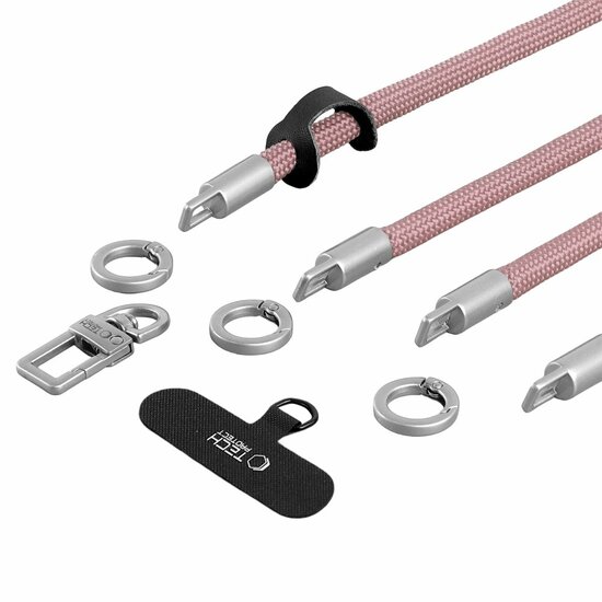 TechProtection Rope draagkoord en polsbandje voor elke telefoon roze / titanium