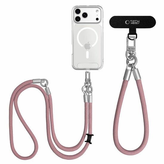 TechProtection Rope draagkoord en polsbandje voor elke telefoon roze / titanium
