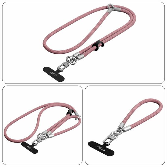 TechProtection Rope draagkoord en polsbandje voor elke telefoon roze / titanium