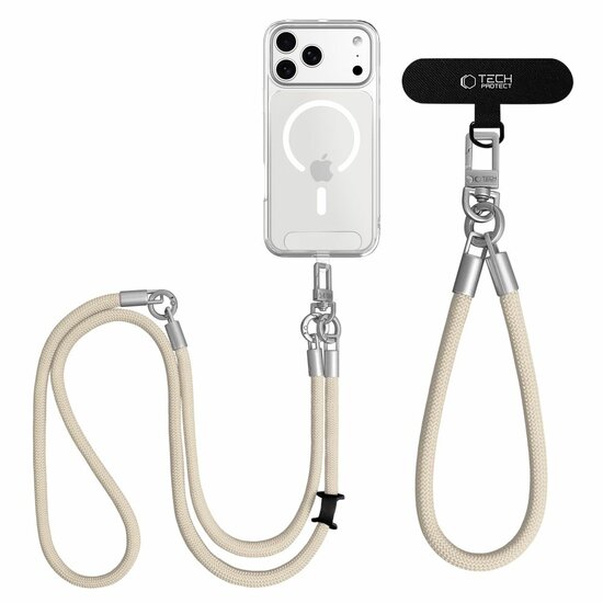 TechProtection Rope draagkoord en polsbandje voor elke telefoon beige / titanium