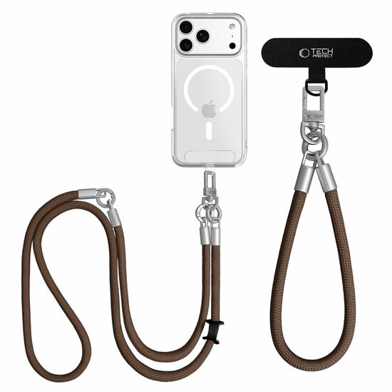 TechProtection Rope Trageschnur und Handgelenkband f&uuml;r jedes Smartphone braun / titanfarben