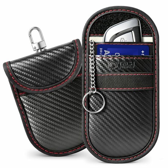 TechProtection autosleutel keyless RFID signal blocker carbon / red