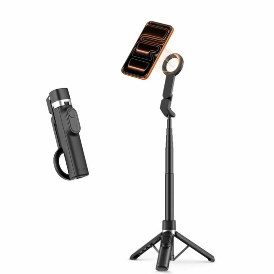 TechProtection Snap MagSafe Bluetooth Selfie Stick Tripod zwart