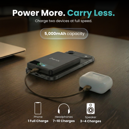 BMX SolidSafe 5 K MagSafe solid-state powerbank 5000 mAh zwart