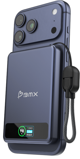 BMX SolidSafe 5 K MagSafe solid-state powerbank 5000 mAh blauw