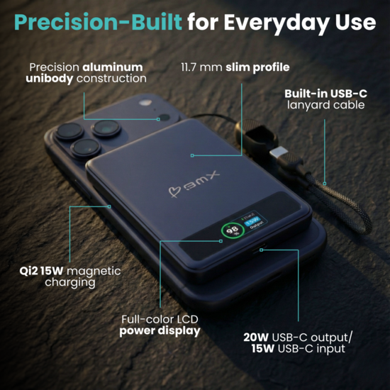 BMX SolidSafe 5 K MagSafe solid-state powerbank 5000 mAh blauw