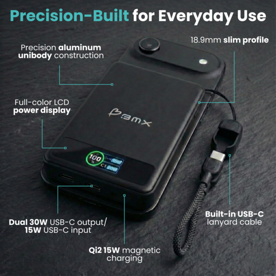 BMX SolidSafe 10 K MagSafe solid-state powerbank 10000 mAh zwart