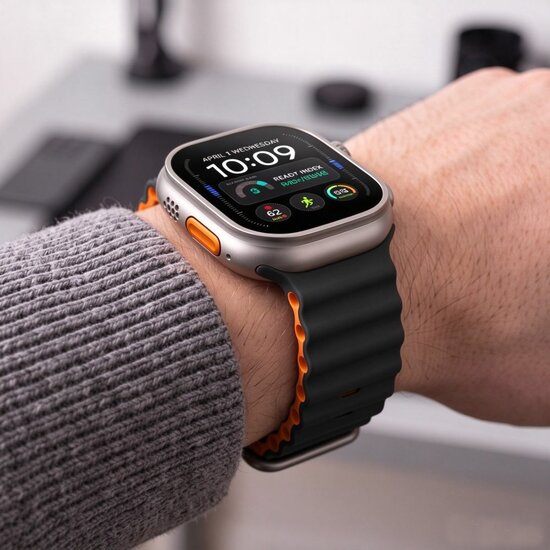 TechProtection Oceaan siliconen Apple Watch Ultra 49 / 46 / 45 / 44 mm bandje zwart / oranje