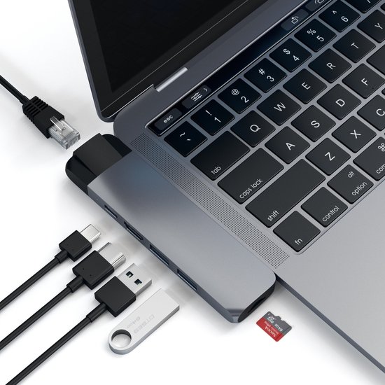 Satechi Pro USB-C Thunderbolt Ethernet hub Space Grijs