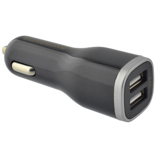 Mobiparts Dual USB Auto oplader 2,4A + Lightning kabel Zwart