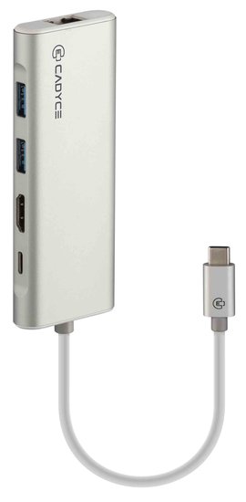 Cadyce Aluminium HDMI + Ethernet USB-C hub Zilver