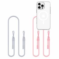 TechProtection MagSafe iPhone 16 Pro hoesje met koord grijs &amp; roze