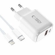 TechProtection USB-C 2 poort oplader 20 watt met USB-C naar Lightning kabel