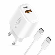 TechProtection USB-C 2 poort oplader 20 watt met USB-C kabel