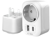 TechProtection reisstekker UK to EU met USB poorten