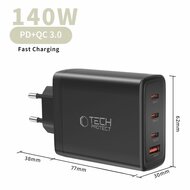 TechProtection GaN 4 poort 140 watt USB-C oplader zwart