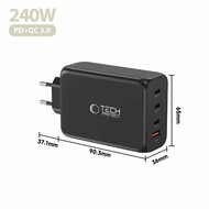 TechProtection GaN 4 poort 240 watt USB-C oplader zwart