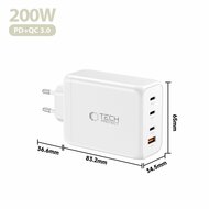 TechProtection GaN 4 poort 200 watt USB-C oplader wit