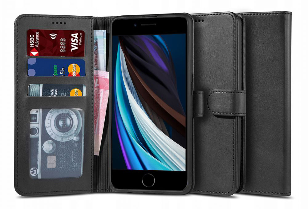 Tech Protection iPhone SE 2022 / 2020 wallet hoesje Zwart