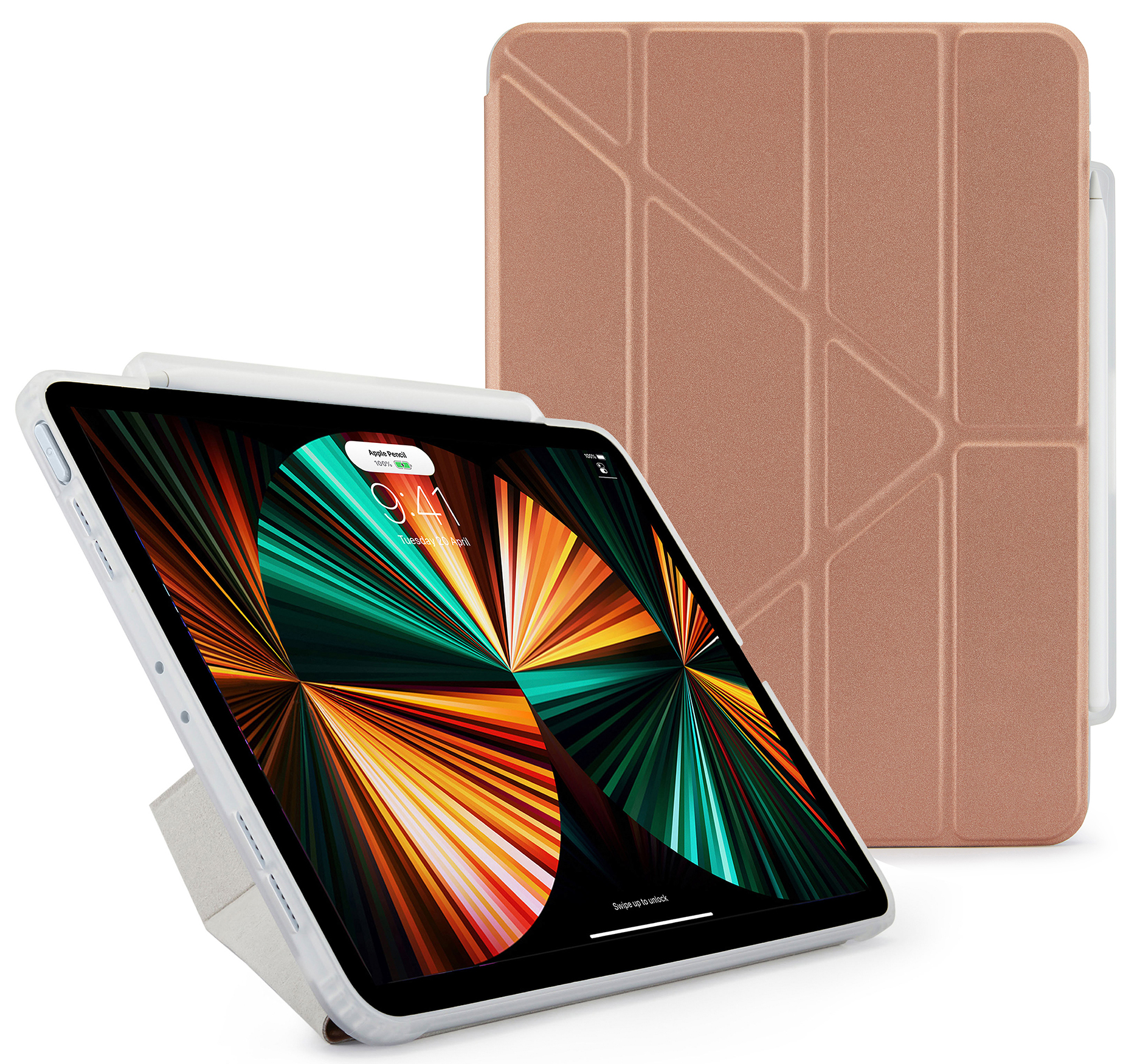 Pipetto Origami Pencil iPad Pro 2022 / 2021 12,9 inch hoesje rose gold