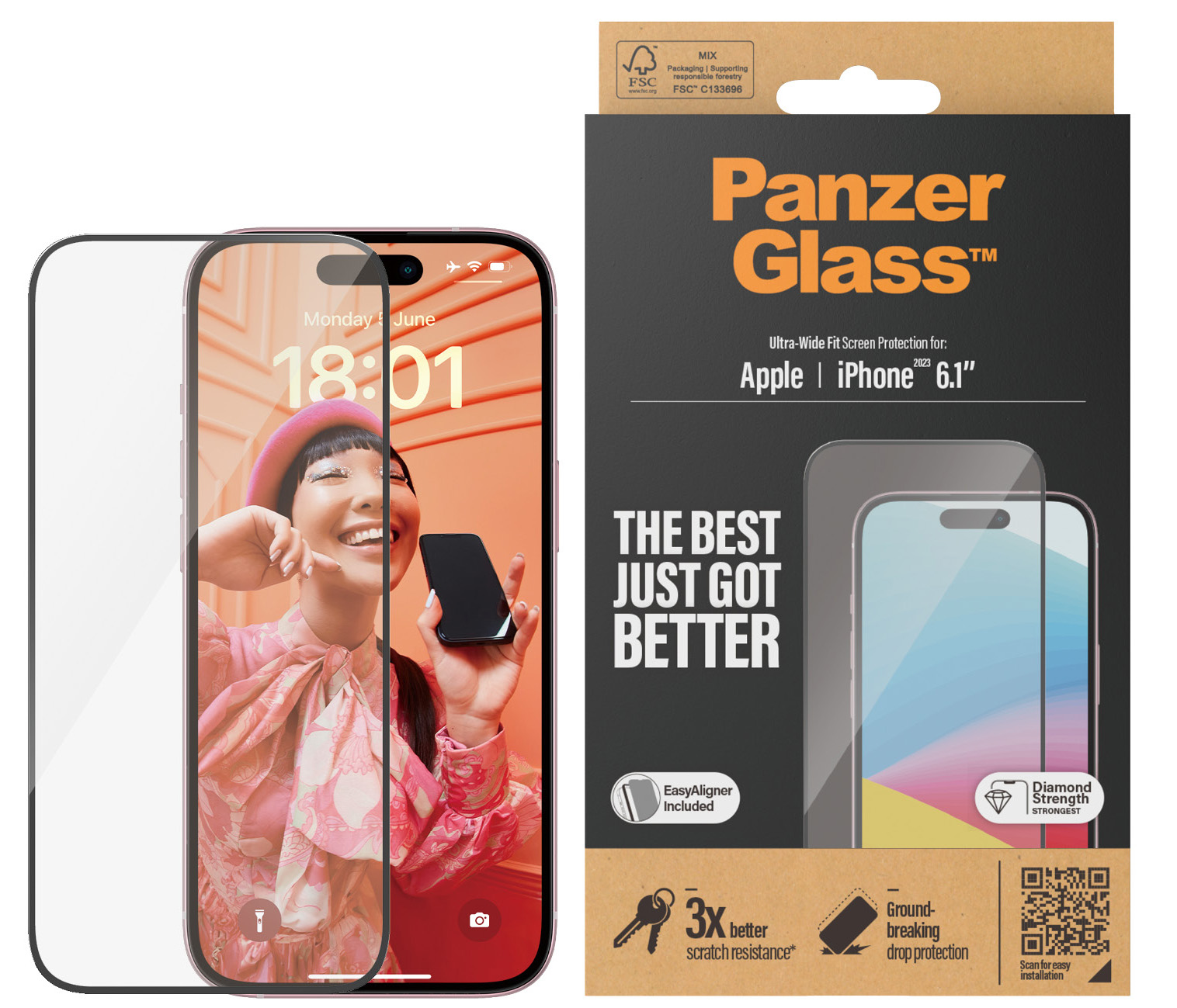 PanzerGlass Edge to Edge Glazen iPhone 15 screenprotector met applicator