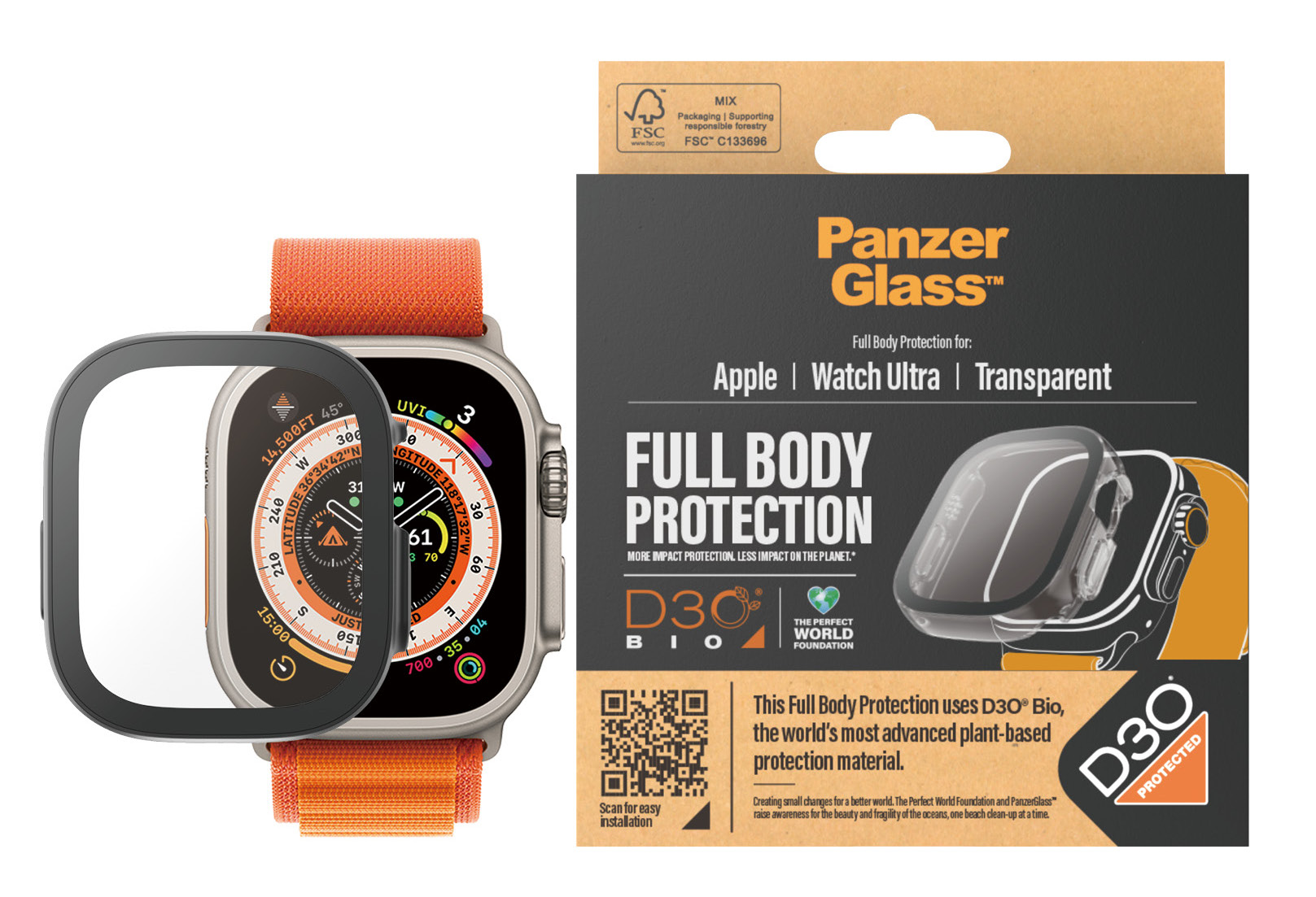 PanzerGlass Apple Watch Ultra 2 49 mm Full Body screenprotector transparant