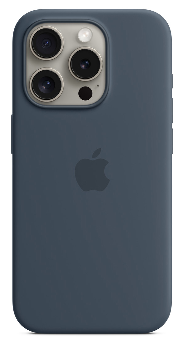 Apple MagSafe siliconen iPhone 15 Pro hoesje storm blauw