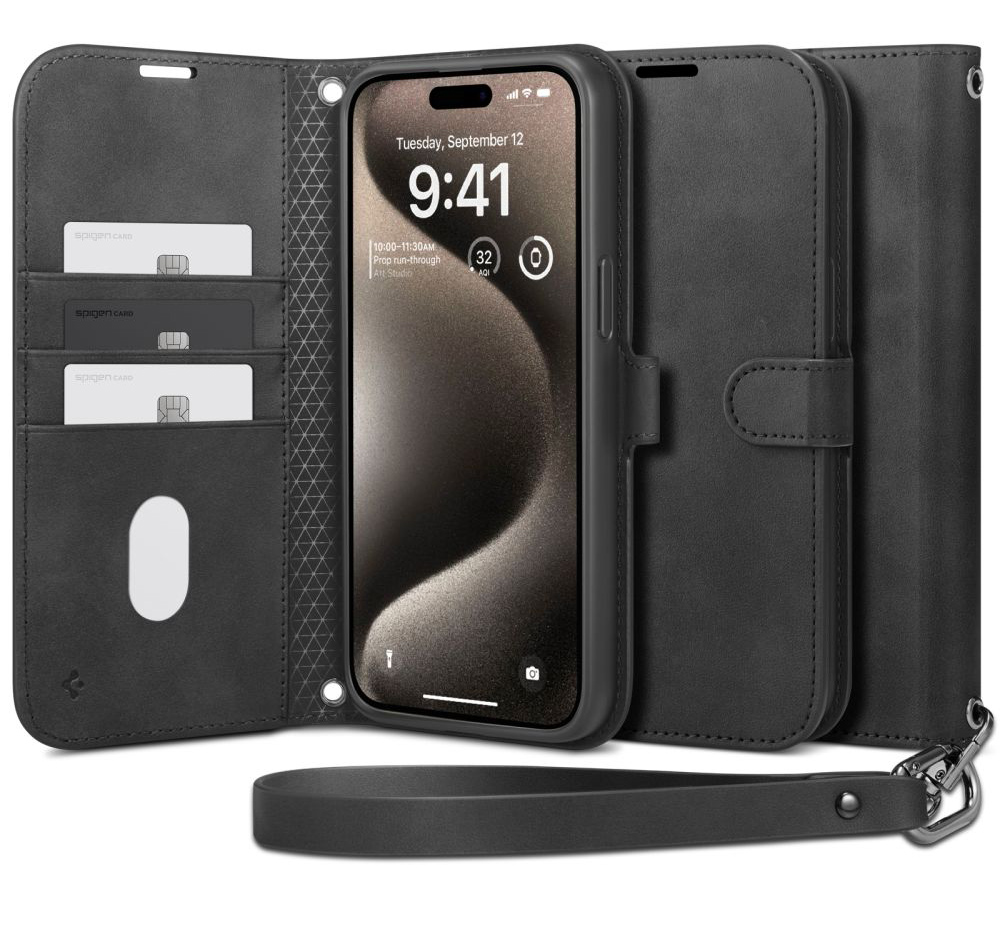 Spigen Wallet S Pro iPhone 15 Pro Max wallet hoesje zwart