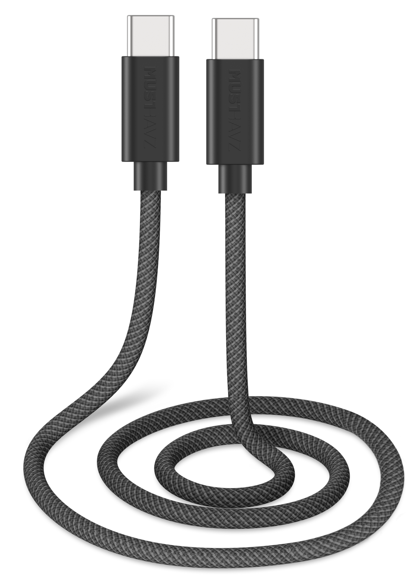 Musthavz braided USB-C naar USB-C kabel 0,5 meter zwart
