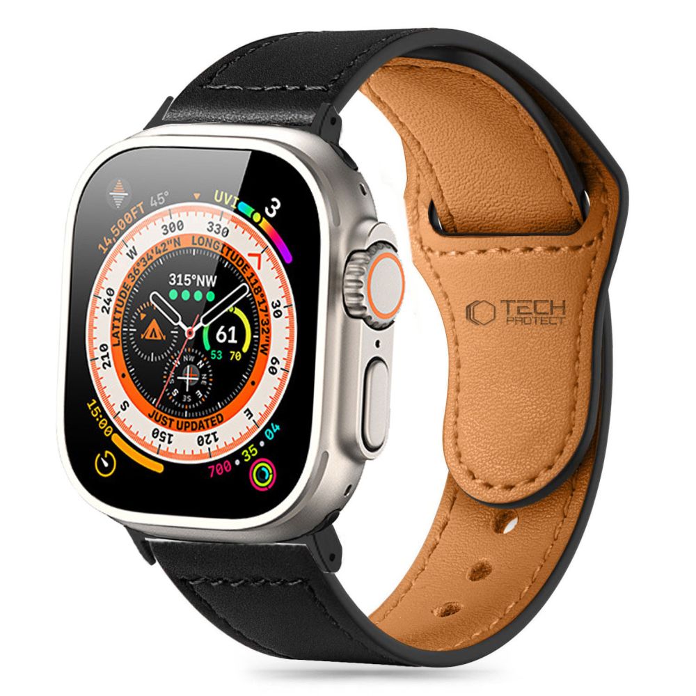 TechProtection leren Apple Watch 49 / 45 / 44 mm bandje zwart