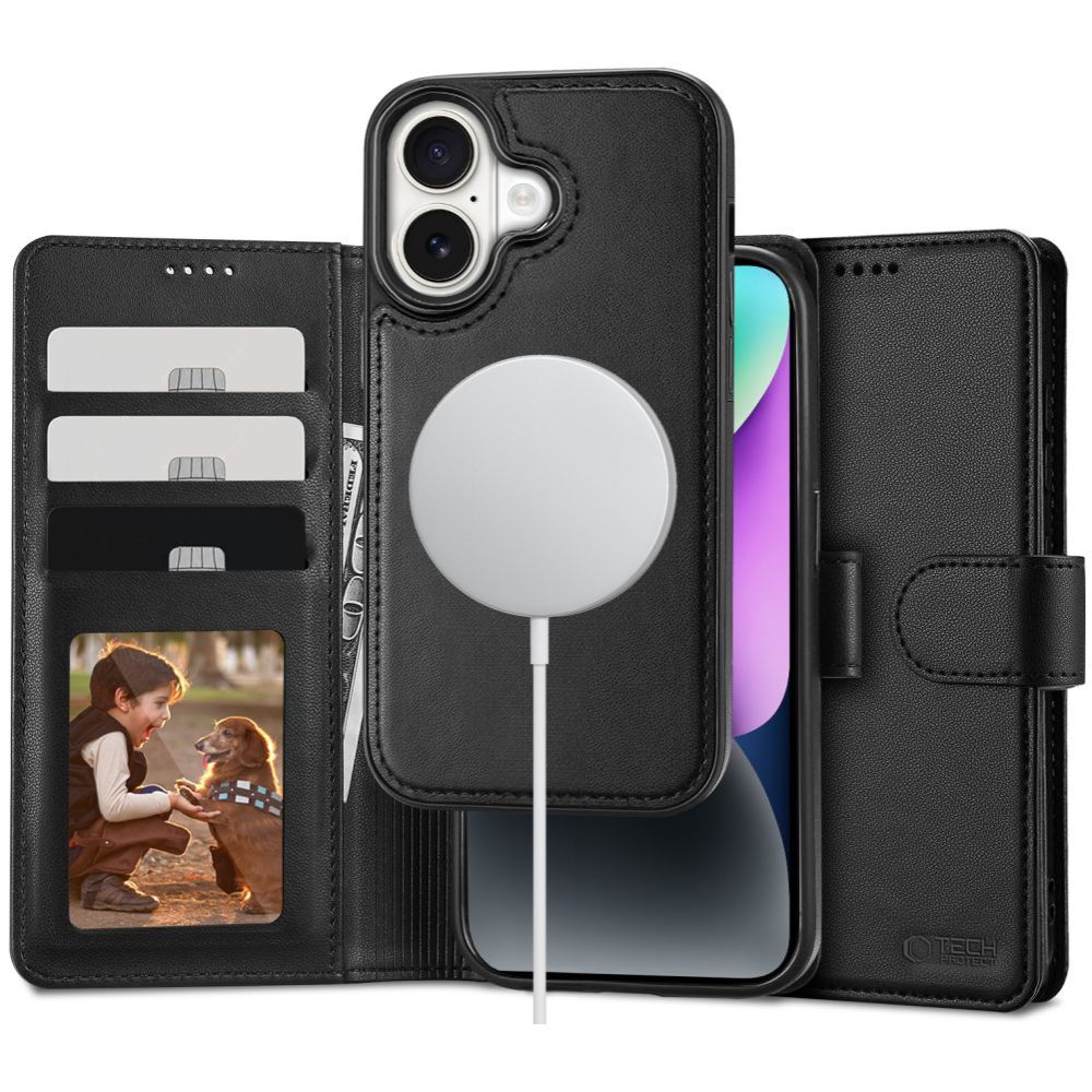 TechProtection MagSafe 2 in 1 wallet iPhone 16 hoesje zwart