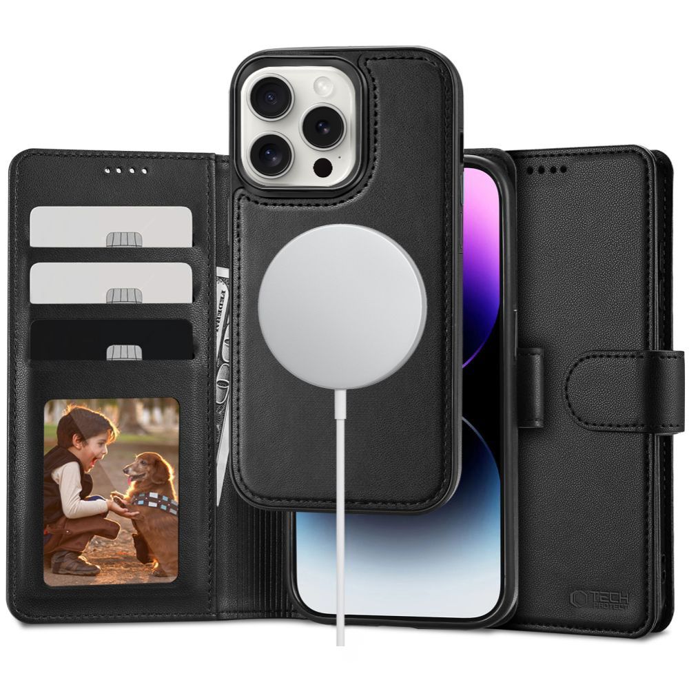 TechProtection MagSafe 2 in 1 wallet iPhone 16 Pro hoesje zwart