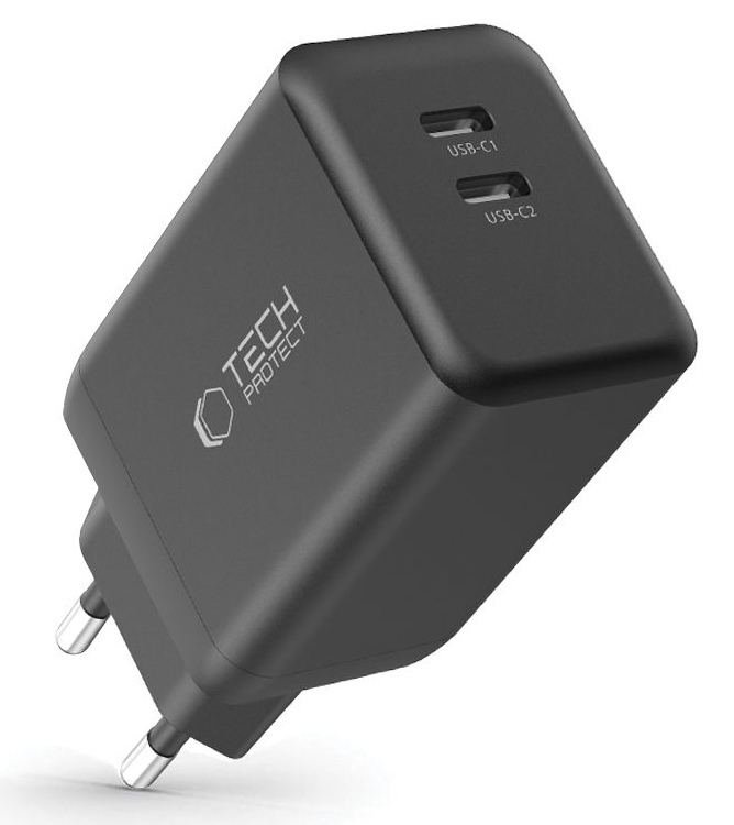 Tech Protection 45 watt GAN 2 poort USB-C oplader zwart