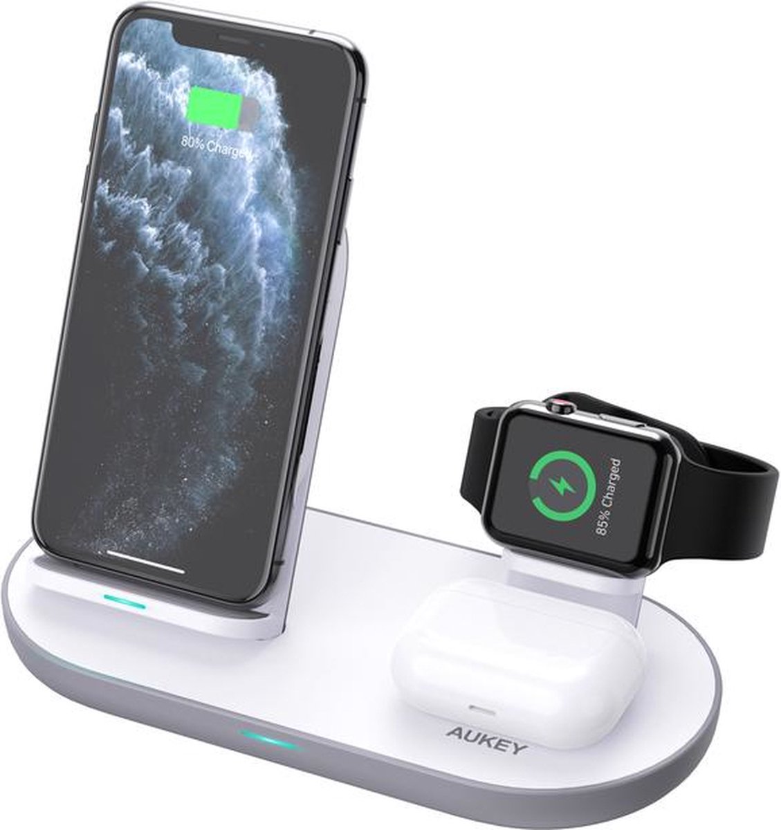 Aukey Aircore 3 in 1 draadloze oplader Wit