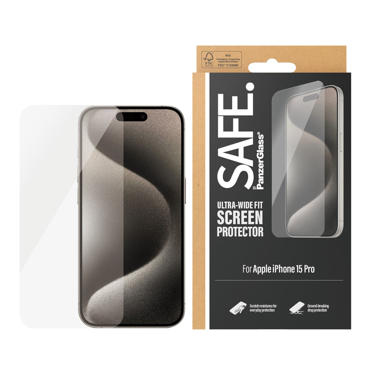 PanzerGlass SAFE iPhone 15 Pro Ultra Wide Fit glazen screenprotector
