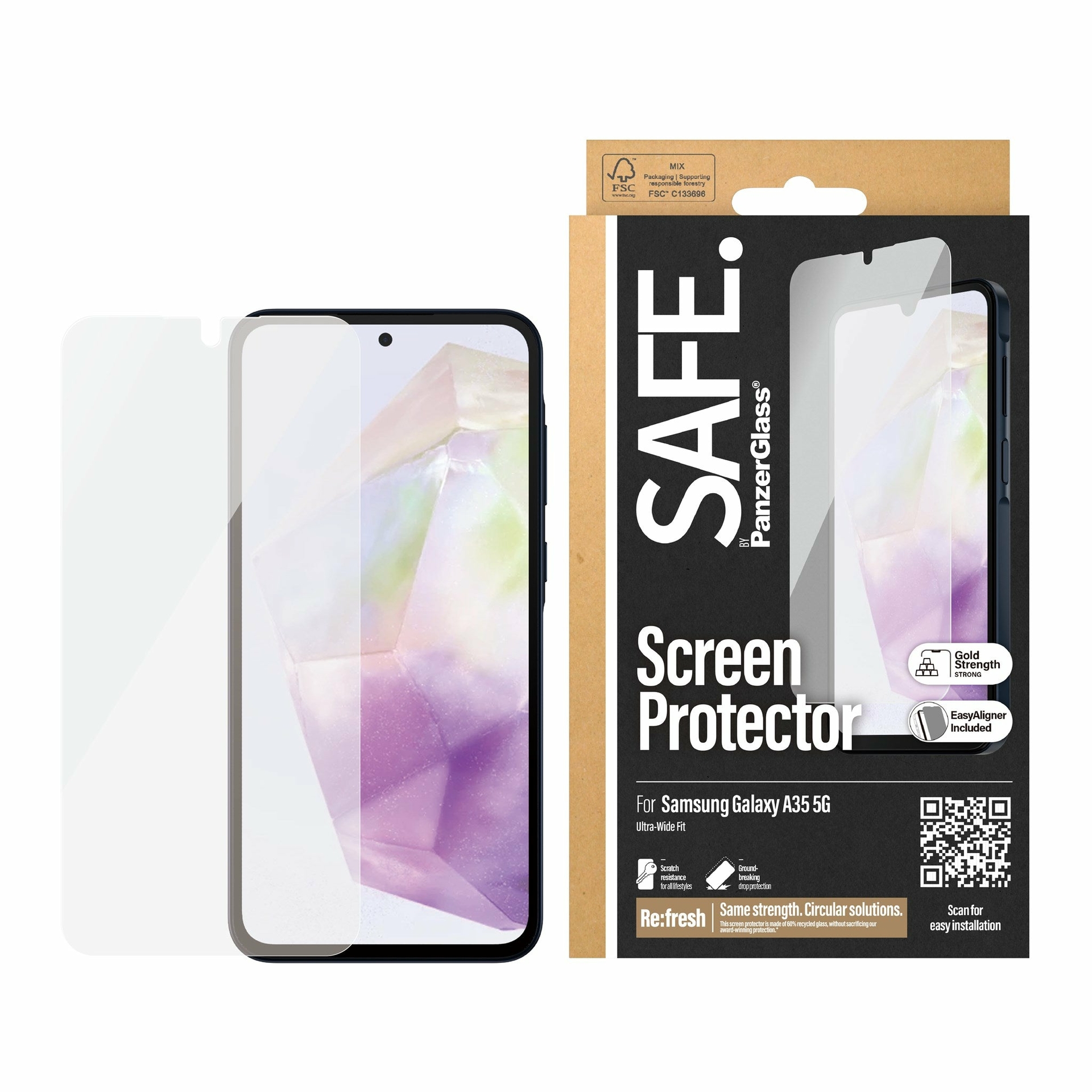 PanzerGlass SAFE Samsung Galaxy A35 5G Ultra Wide Fit glazen screenprotector met applicator