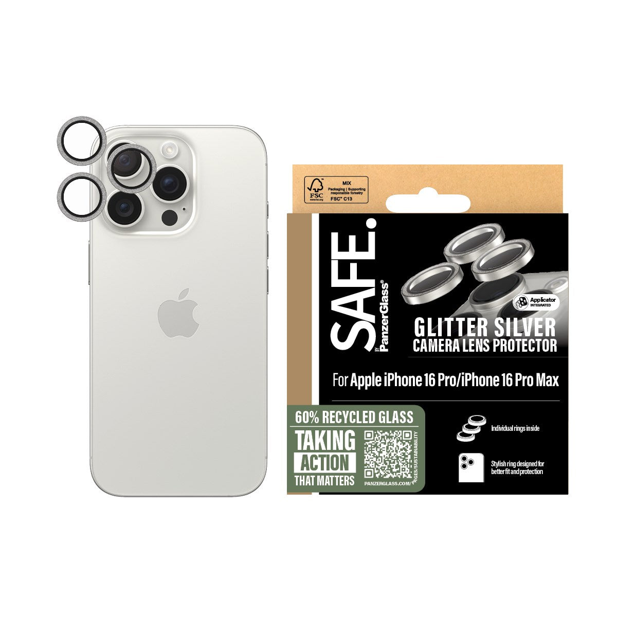 PanzerGlass SAFE iPhone 16 Pro / 16 Pro Max glazen camerabeschermer zilver