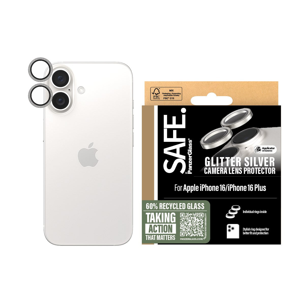 PanzerGlass SAFE iPhone 16 / 16 Plus glazen camerabeschermer zilver
