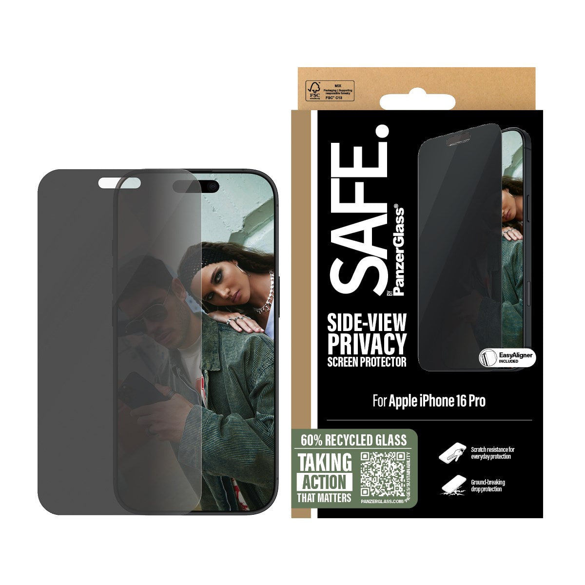 PanzerGlass SAFE iPhone 16 Pro Ultra Wide Fit Privacy glazen screenprotector