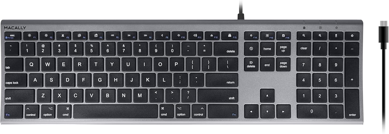 Macally UCACEKEY bedraad aluminium USB-C toetsenbord grijs