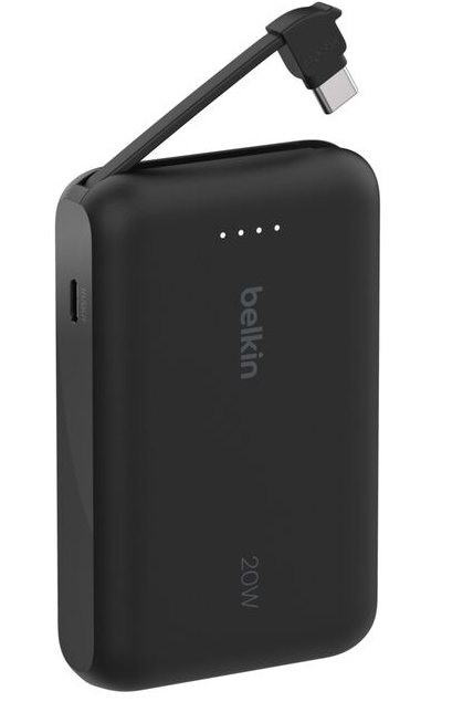 Belkin BoostCharge 10k power bank met geïntegreerdeUSB-C kabel zwart
