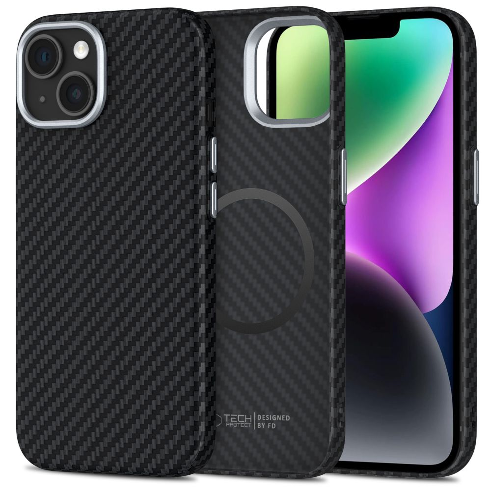 TechProtection Carbon MagSafe iPhone 14 hoesje zwart